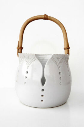 Bol à laine blanc gravé, yarn bowl, Terr'Ame, atelier-boutique de céramique de Véronique Bélier, Trévoux, Ain