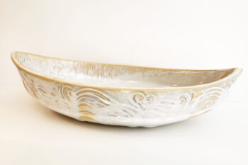 Grande braque blanc irisé Grande braque blanc irisé centre de table céramique poterie Terr'Ame Véronique Belier Trévoux